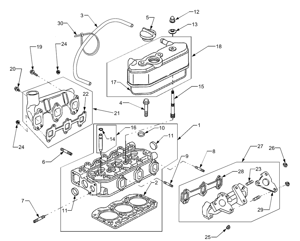 Cylinder Head And Manifolds Diagram and Parts List for 7304 54AD741100-54AT741100-54BD741100-54BT741100 Cub Cadet Lawn Tractor